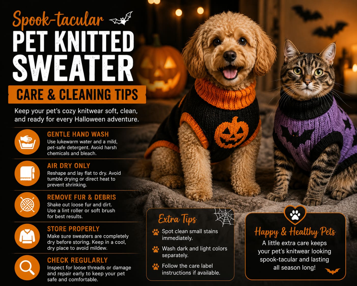 Spook-tacular Pet Knitted Sweater Care & Cleaning Tips