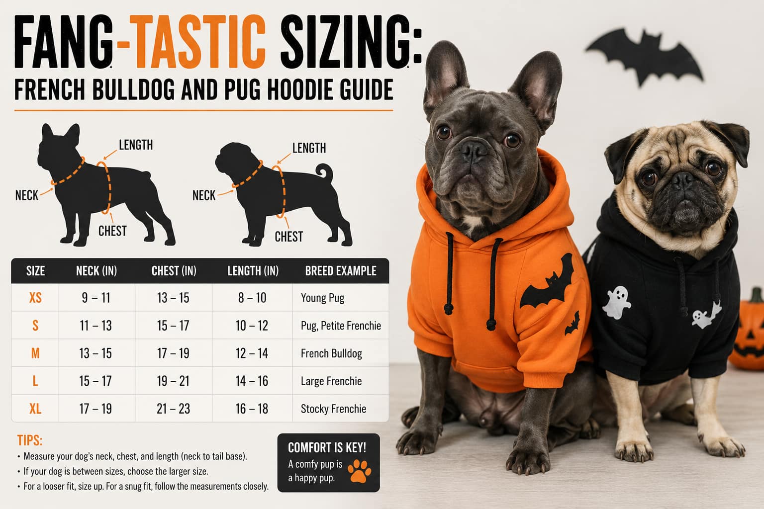 Fang-tastic Sizing: French Bulldog and Pug Hoodie Guide