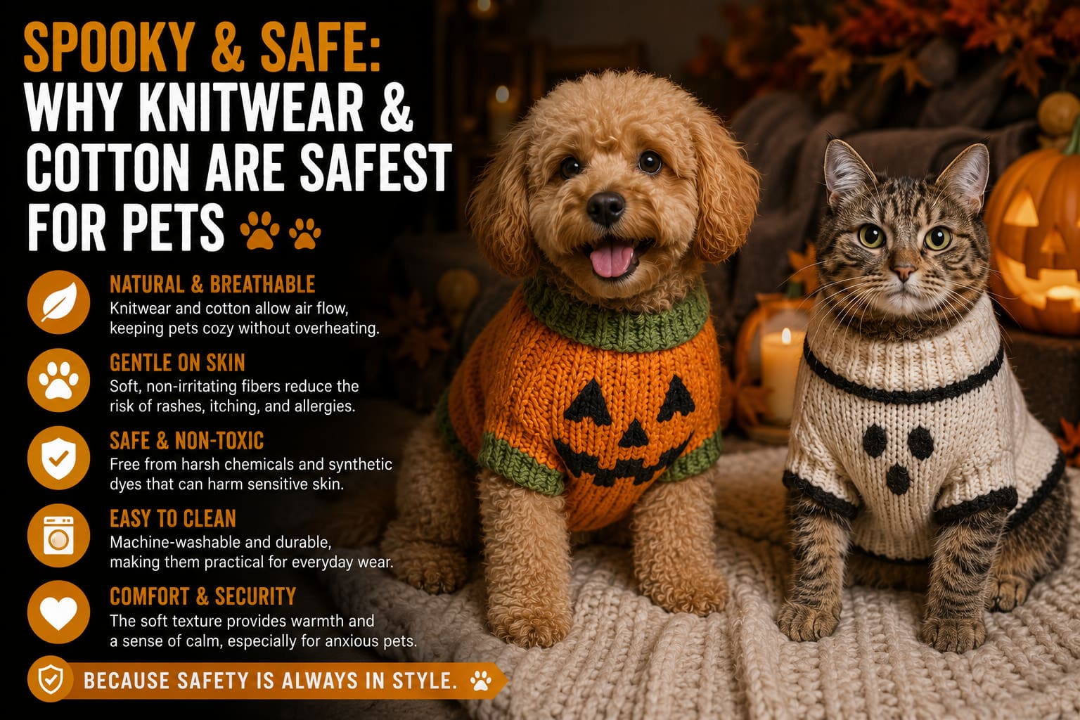 Spooky & Safe: Why Knitwear & Cotton are Safest for Pets
