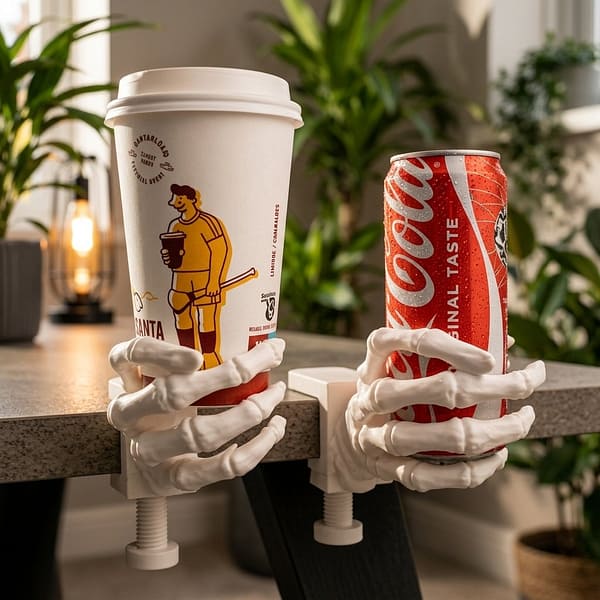 Gothic Skeleton Hand Clamp Cup Holder - Desk Mounted Beverage & Drink Organizer