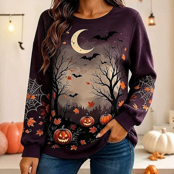 Women's Halloween 3D Print Long Sleeve Casual Loose Top