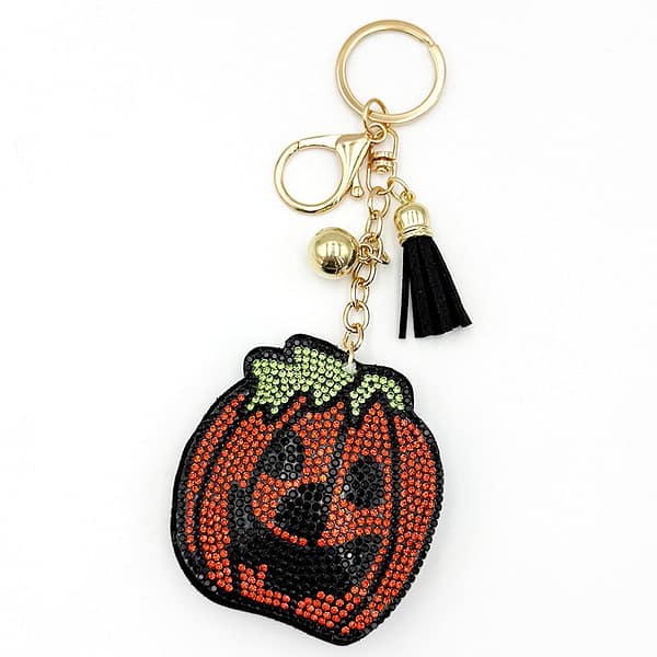 Sparkling Halloween Diamond-Encrusted Pumpkin Keychain - Retro Bling Charm