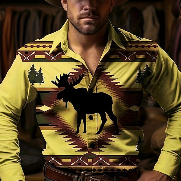 Men's Stylish Patchwork Print Long-Sleeve Shirt - Slim Fit Floral Top
