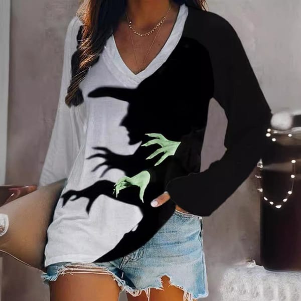 Women's Camo V-Neck Long Sleeve T-Shirt Top - Loose Fit & Plus Size Friendly