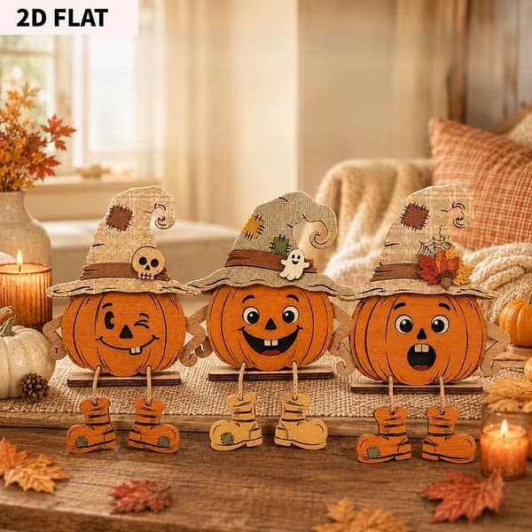 Rustic Wooden Halloween Pumpkin Table Decor Set – Spooky Season Standing Signs